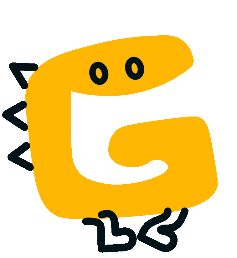 Gido, de mascotte van G-dot Studio - een geanimeerde gele G die wandelt